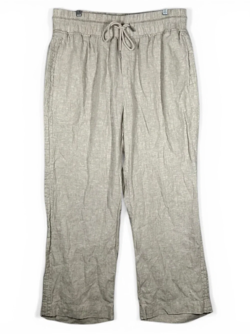Quince Beige Drawstring Linen-Blend Trousers